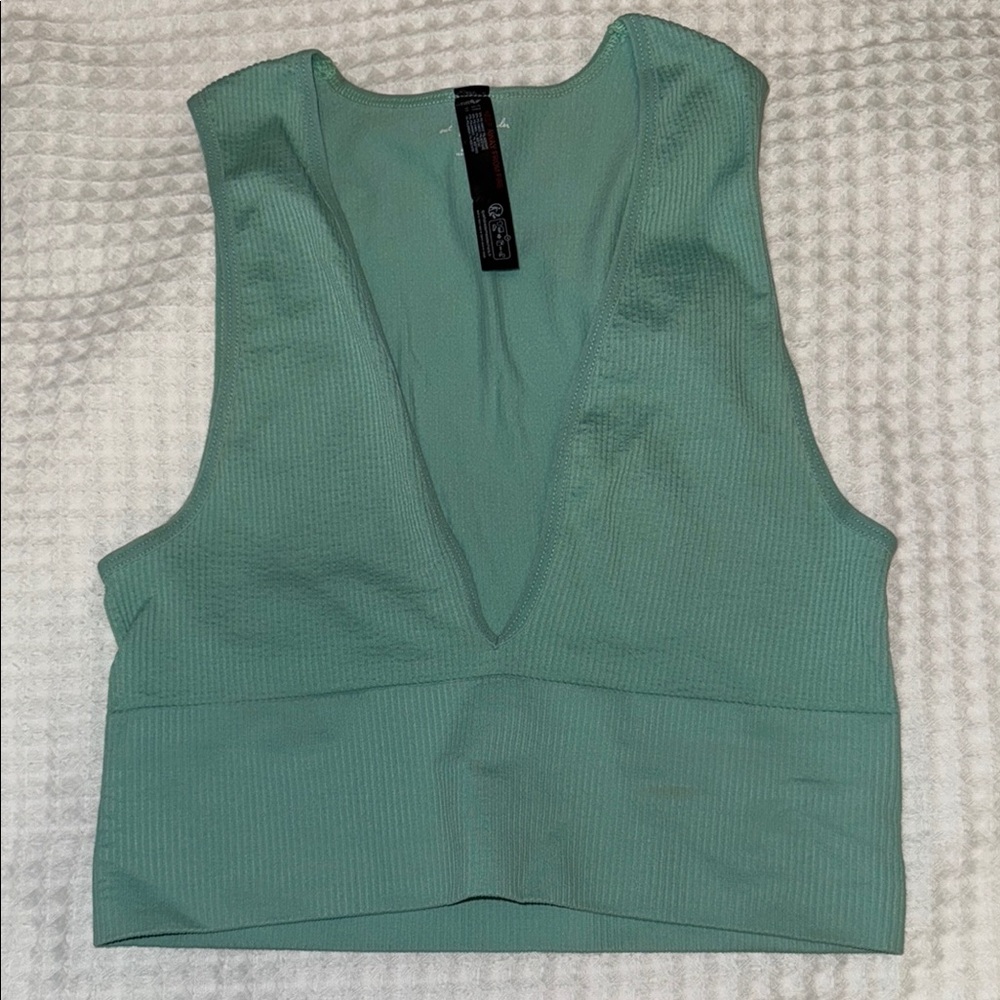 Urban Outfitters Teal Sleeveless V-Neck Crop Tank